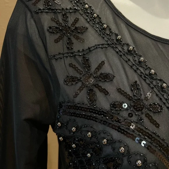 Frank Lyman black gunmetal beaded knit top Size Large - Picture 3 of 9